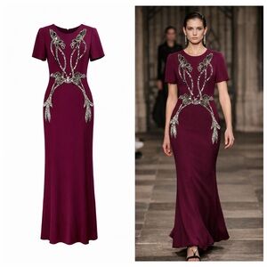 Alexander McQueen Purple Red Gown Maxi Dress 6 Formal Wedding Guest Sequin 🟡